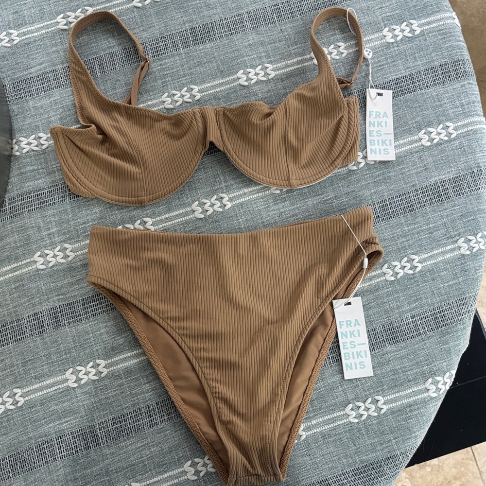 Frankie's Bikinis Ribbed Tan Underwire Bikini Set